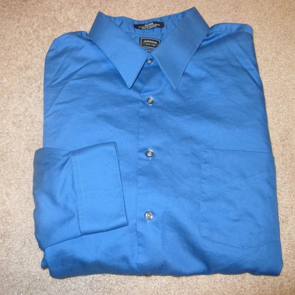 Arrow Fitted Men's Blue Collared Button Down Office Shirt Size 17.5 (36/37) GUC - Picture 2 of 4